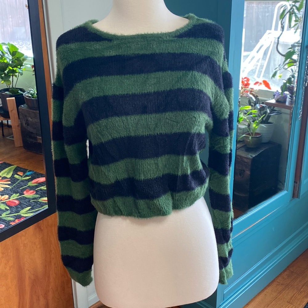 Green and black stripey cropped sweater